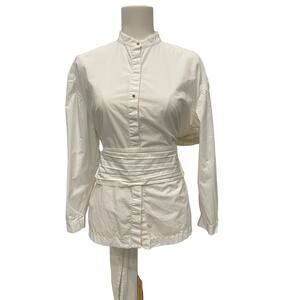 Sass & Bide long-sleeved white button-down distinctive ruched waist Top 6